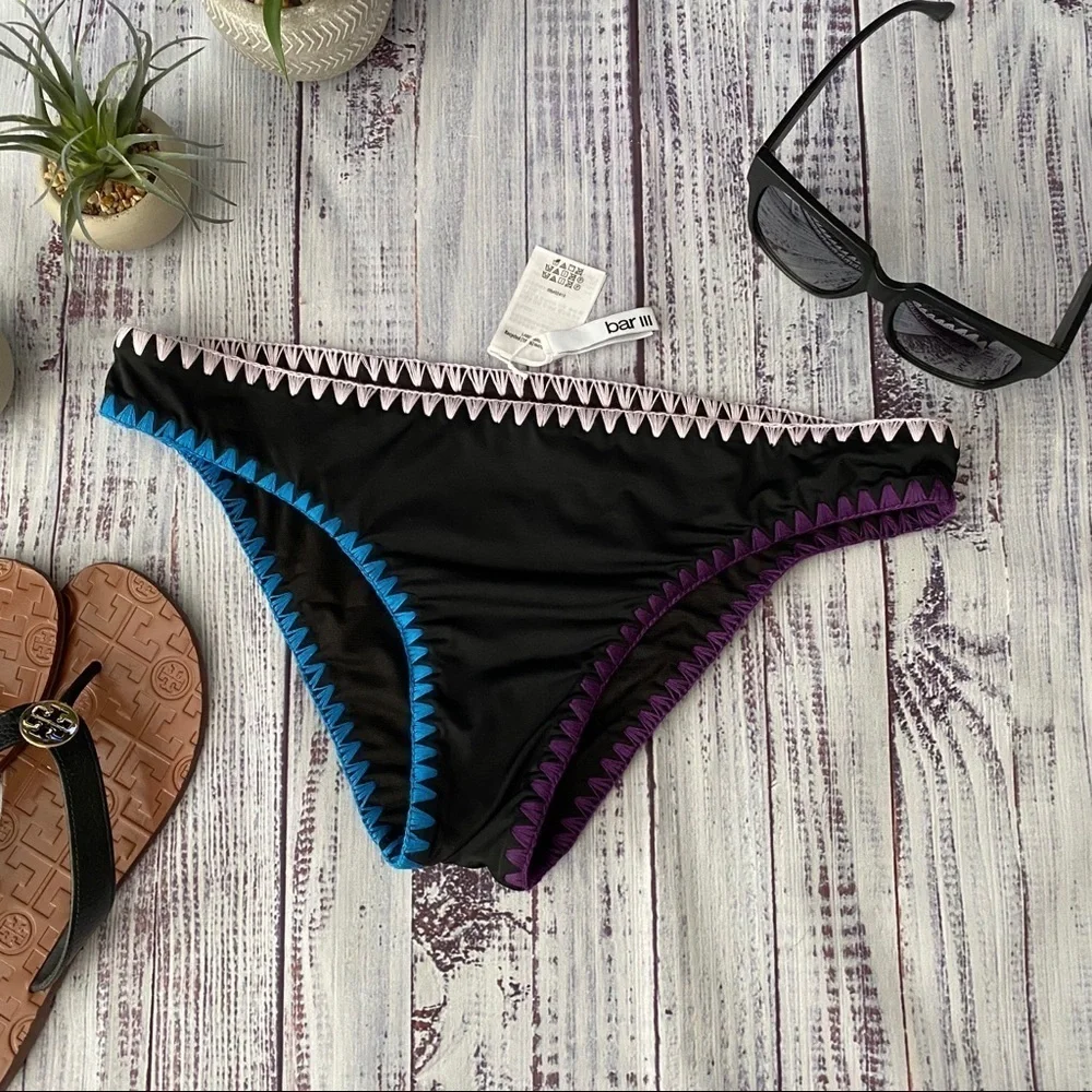 Bar III Hipster Bikini Swim Bottm with Crochet Smocking